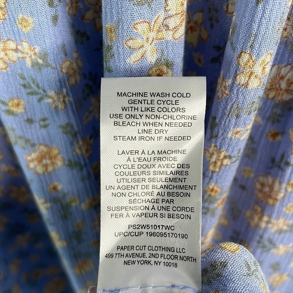 WILD SKYE Tiered Floral Maxi Dress Blue Spaghetti Strap Plisse Milkmaid S - Picture 10 of 12